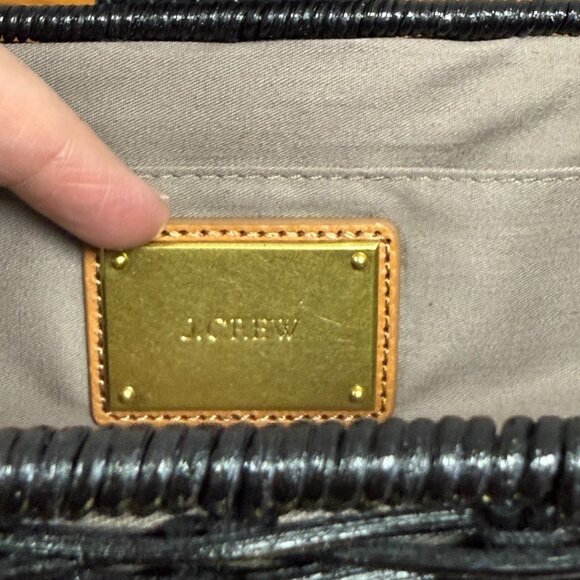 J.Crew Rattan Leather Trim Turn Lock Clutch Handbag Purse Black Straw Bag - Picture 5 of 6